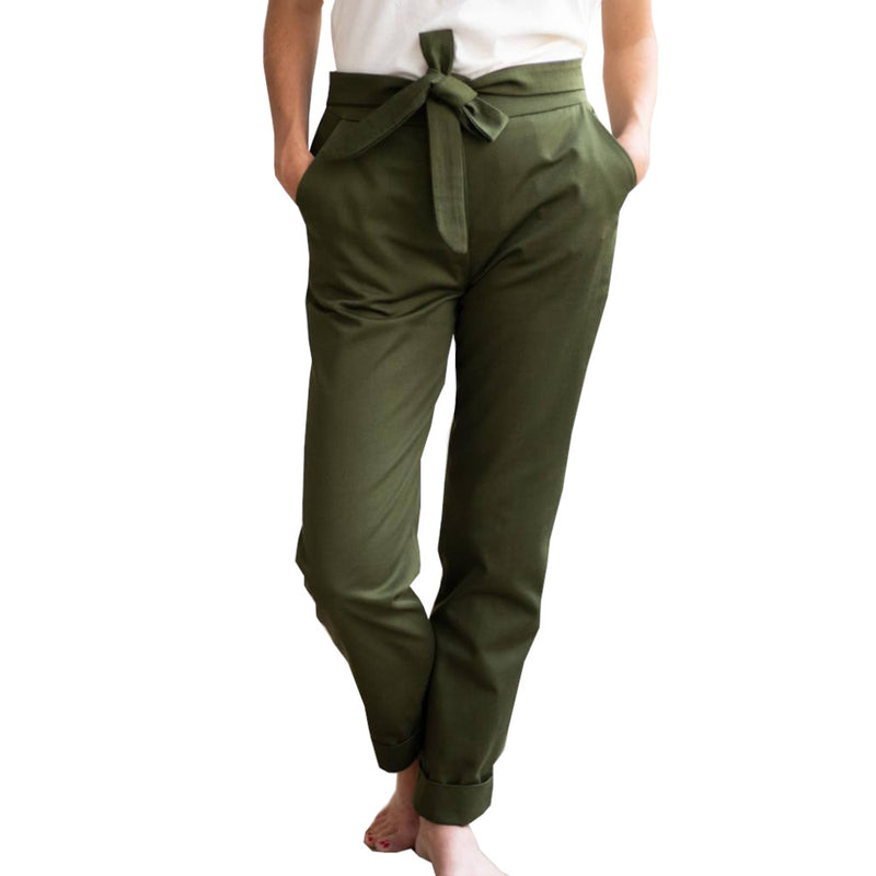Le-Romantique-pantalon-femme-à-noeud-en-coton-bio-vert-pantalon-féminin-made-in-france-C.Bergamia